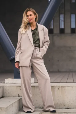 Marceli HW Pants Long Warm Light Grey Melange