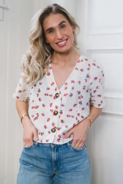 Maris Flower SS V-Shirt Offwhite