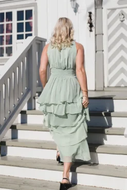 Marli Solid Chiffon Dress Light Green