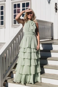 Marli Solid Chiffon Dress Light Green