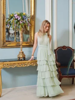 Marli Solid Chiffon Dress Light Green