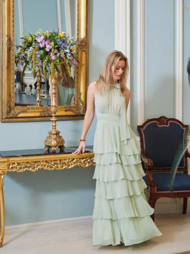 Marli Solid Chiffon Dress Light Green