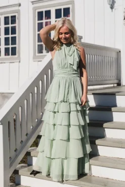 Marli Solid Chiffon Dress Light Green
