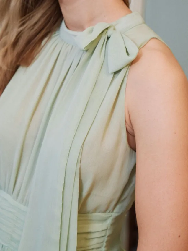 Marli Solid Chiffon Dress Light Green