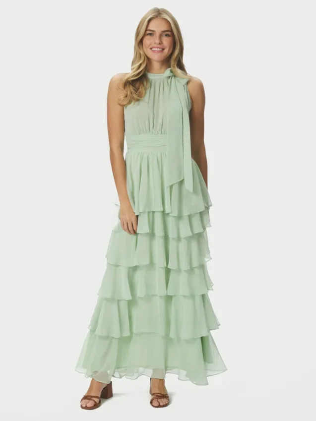 Marli Solid Chiffon Dress Light Green