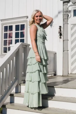 Marli Solid Chiffon Dress Light Green