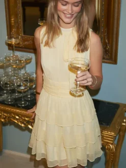 May Solid Chiffon Dress Light Yellow