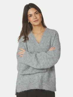 Melli Fluffy Knit Blouse Grey Melange