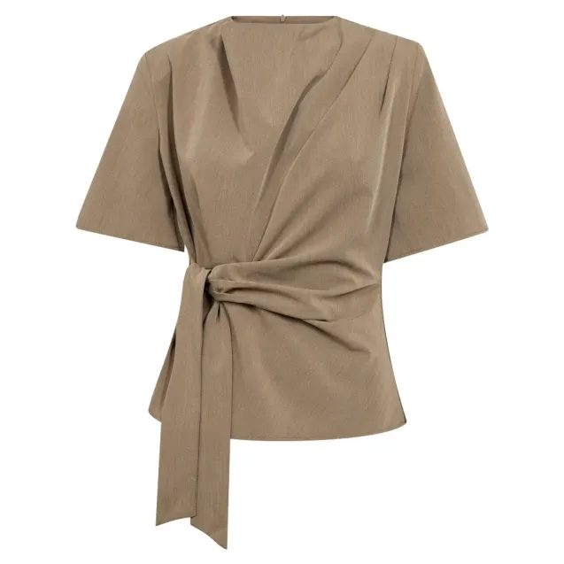 Melva Tie SS Blouse Faded Khaki