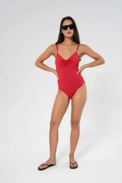 Milos Solid Swimsuit Lipstick Red