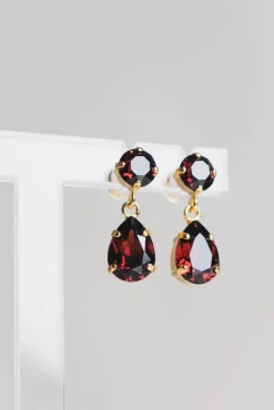 Mini Drop Earrings Gold Burgundy