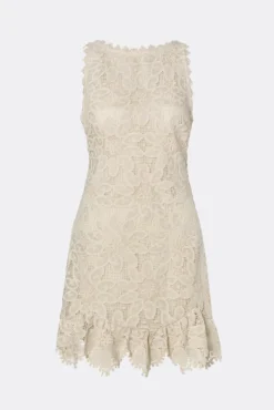 Miranda Ruffled Guipure Lace Mini Dress Sand