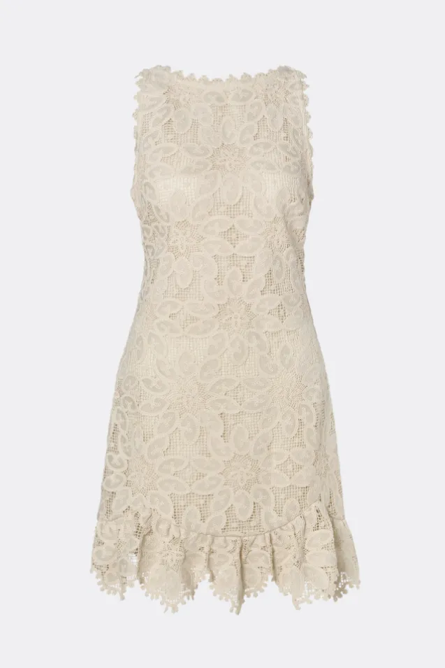 Miranda Ruffled Guipure Lace Mini Dress Sand