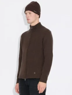 M. Wool Zip Cardigan Dark Brown