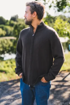M. Wool Zip Cardigan Dark Brown