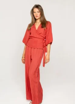 Nelli Wrap Top Candid Apple Linen