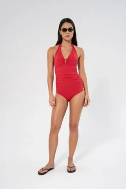 Niovi Solid Swimsuit Lipstick Red