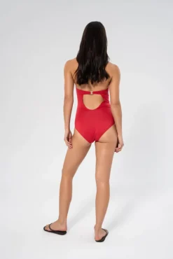 Niovi Solid Swimsuit Lipstick Red