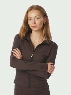 Nolana Zip Blouse Chocolate Brown