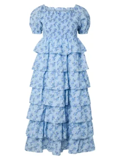Nora SS Long Dress Skyway Ditsy Flower