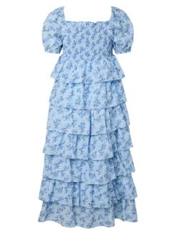 Nora SS Long Dress Skyway Ditsy Flower