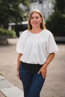 Noy Blouse Dot White Small Black