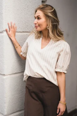 Odesa Linen Stripe Blouse Sand