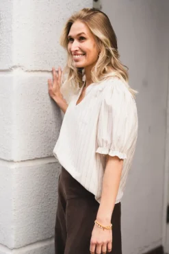 Odesa Linen Stripe Blouse Sand