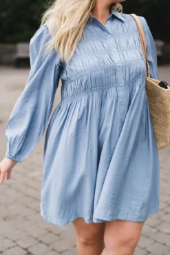 Pala LS Smock Shirt Dress Windward Blue