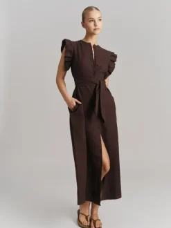 Pam Linen Dress Dark Brown