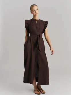 Pam Linen Dress Dark Brown