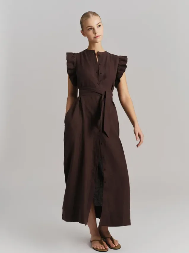 Pam Linen Dress Dark Brown