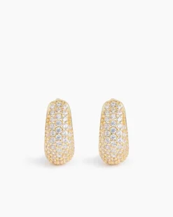 Pavé Dome Huggies Gold