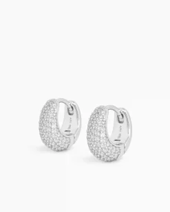 Pavé Dome Huggies Silver