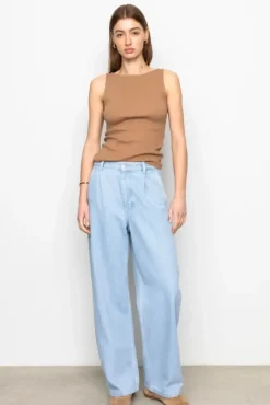 Peggy Rib Boatneck Top Camel