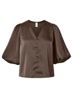 Pella 2/4 V-Neck Top Chocolate Brown