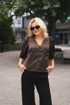 Pella 2/4 V-Neck Top Chocolate Brown