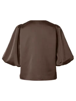 Pella 2/4 V-Neck Top Chocolate Brown