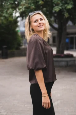 Pella 2/4 V-Neck Top Chocolate Brown