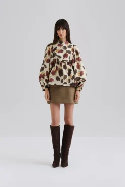 Pernilla High Neck Balloon Sleeve Blouse Wine Peony