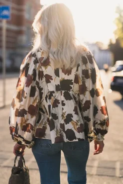 Pernilla High Neck Balloon Sleeve Blouse Wine Peony