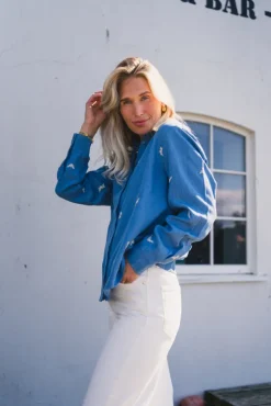 Pernilla Shirt EMB M Blue Wash/Flower