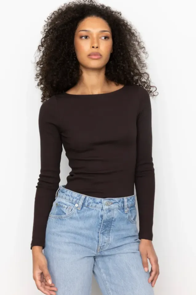 Petronella Rib Boatneck Dark Brown