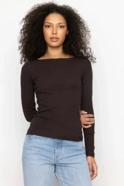 Petronella Rib Boatneck Dark Brown