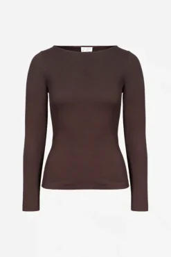 Petronella Rib Boatneck Dark Brown