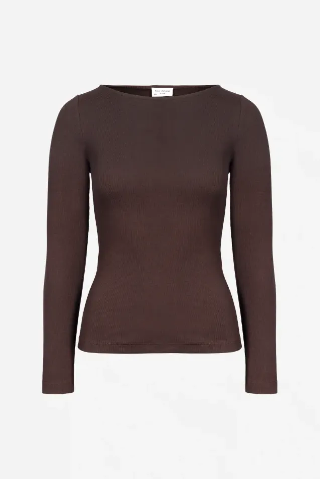 Petronella Rib Boatneck Dark Brown