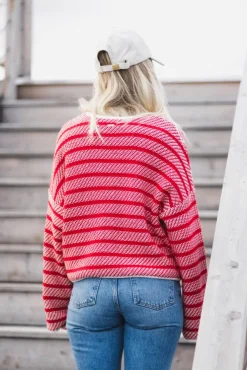 Polly Knitted Cardigan Poppy Red Stripe