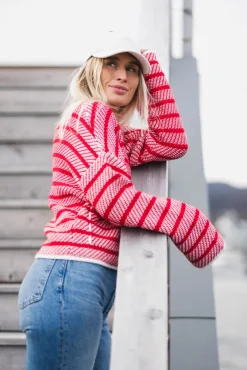 Polly Knitted Cardigan Poppy Red Stripe