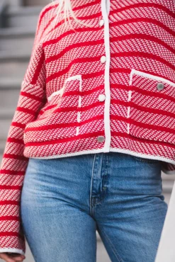 Polly Knitted Cardigan Poppy Red Stripe