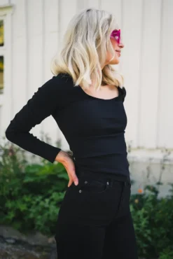 Polly Rib Scoop Neck Black